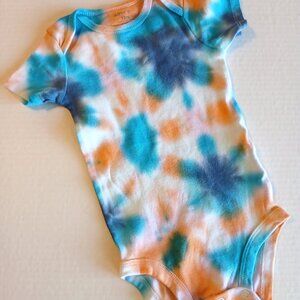 Tie Dye Baby Bodysuit in Pastel Blue Orange Pink Colorburst Pattern 12 Mos NWT